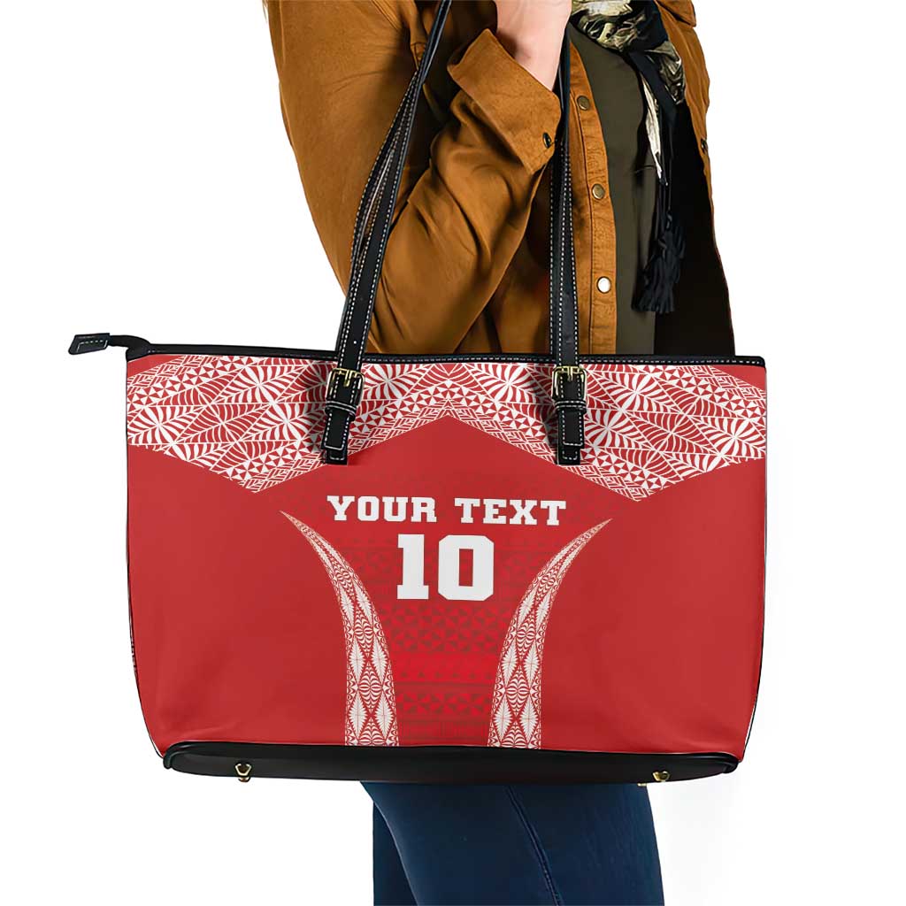 Custom Tonga Pacific Rugby 2024 Leather Tote Bag Ngatu Tribal Pattern LT03 - Polynesian Pride