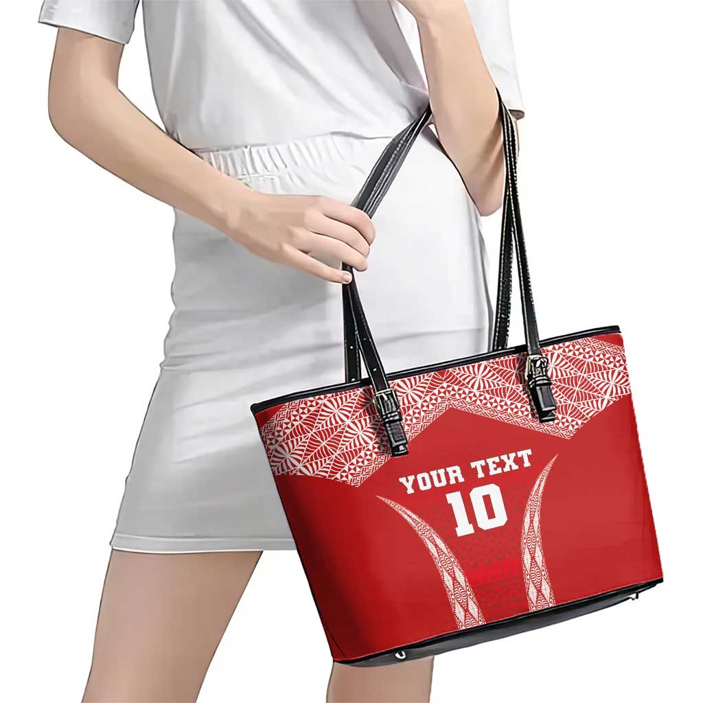 Custom Tonga Pacific Rugby 2024 Leather Tote Bag Ngatu Tribal Pattern LT03 - Polynesian Pride