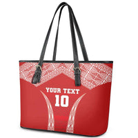 Custom Tonga Pacific Rugby 2024 Leather Tote Bag Ngatu Tribal Pattern LT03 - Polynesian Pride