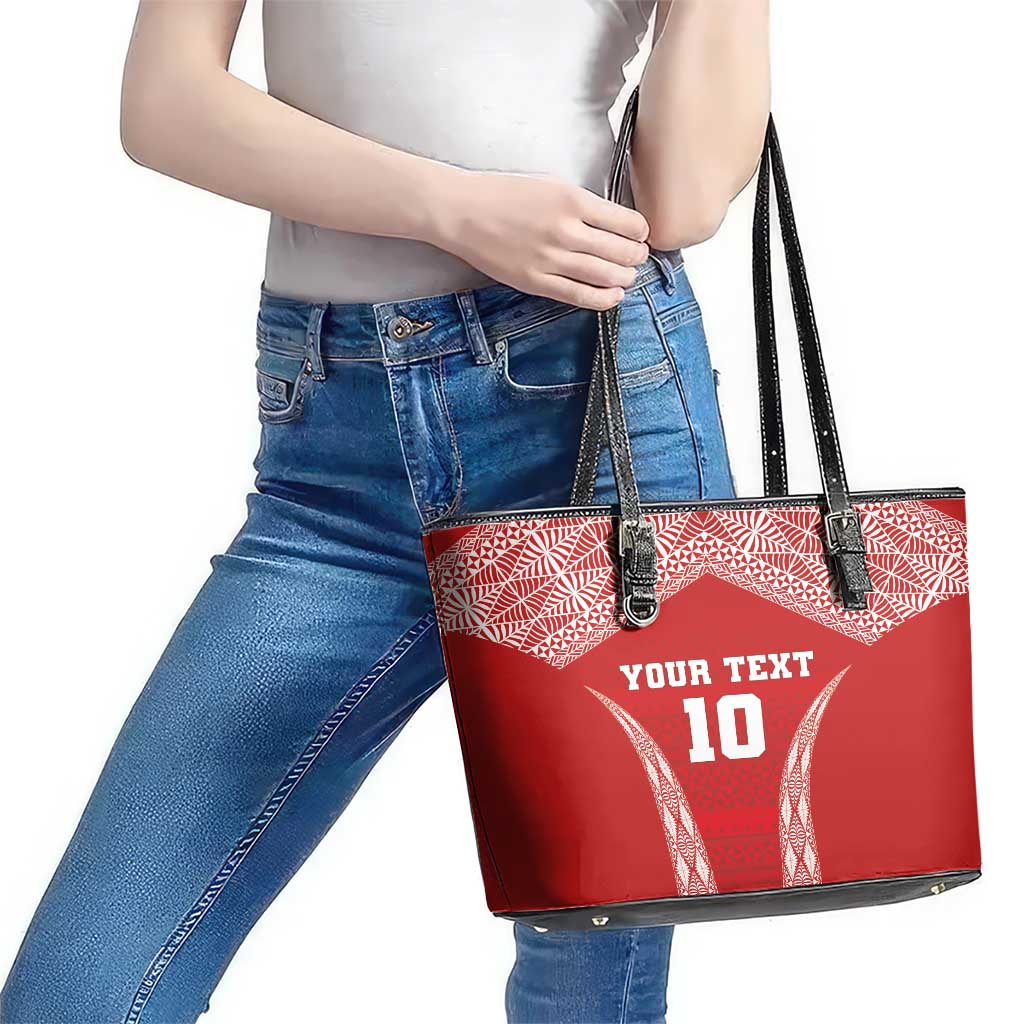Custom Tonga Pacific Rugby 2024 Leather Tote Bag Ngatu Tribal Pattern LT03 - Polynesian Pride