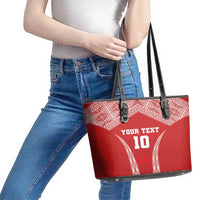 Custom Tonga Pacific Rugby 2024 Leather Tote Bag Ngatu Tribal Pattern LT03 - Polynesian Pride