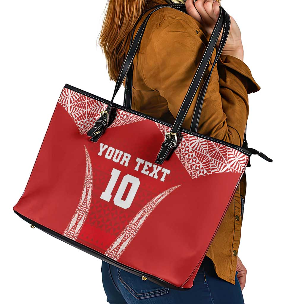 Custom Tonga Pacific Rugby 2024 Leather Tote Bag Ngatu Tribal Pattern LT03 - Polynesian Pride