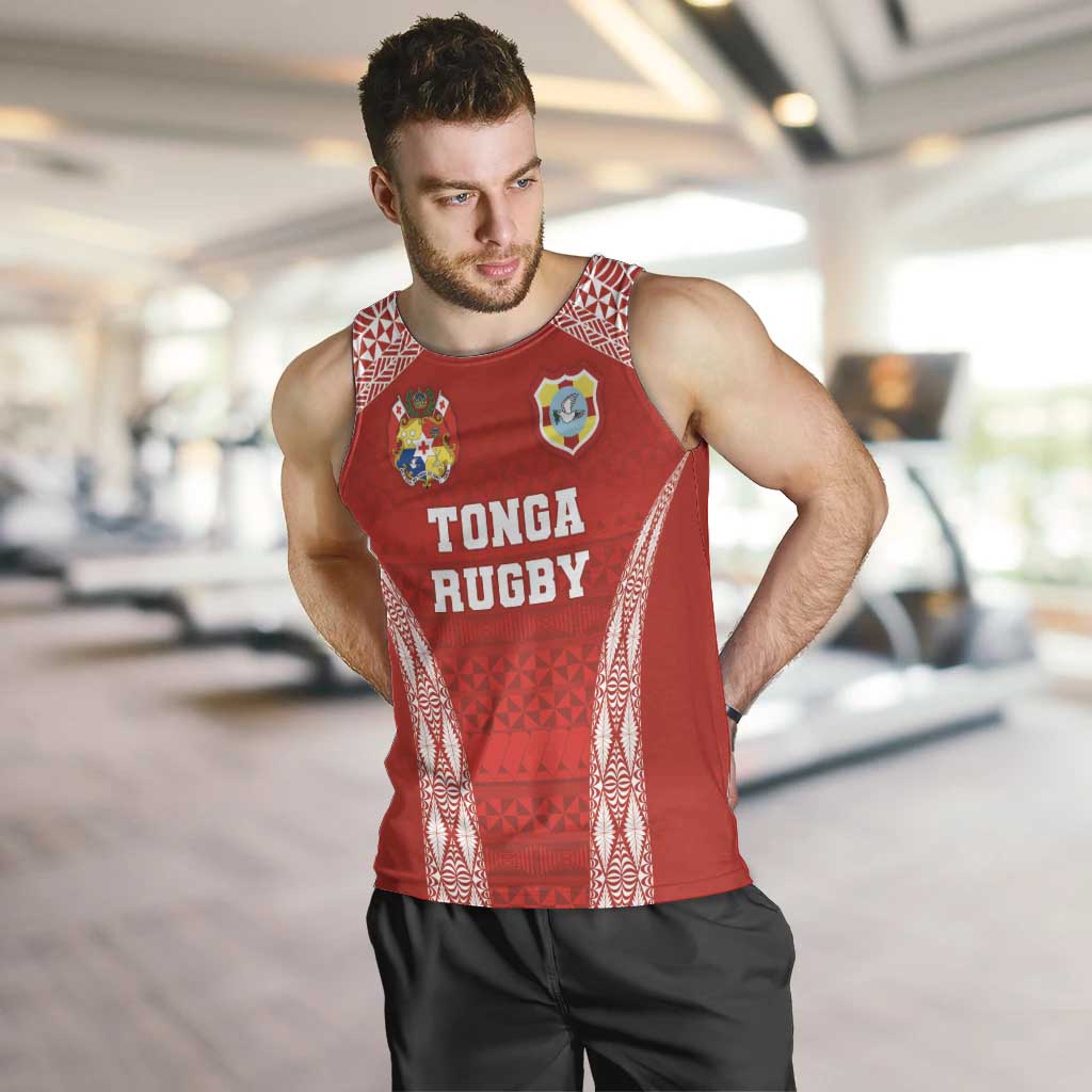 Custom Tonga Pacific Rugby 2024 Men Tank Top Ngatu Tribal Pattern LT03 Red - Polynesian Pride