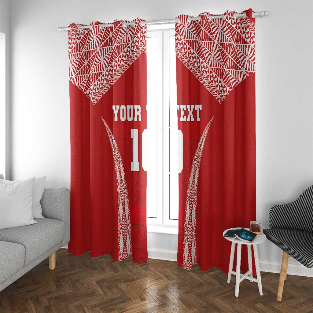 Custom Tonga Pacific Rugby 2024 Window Curtain Ngatu Tribal Pattern LT03 With Grommets Red - Polynesian Pride