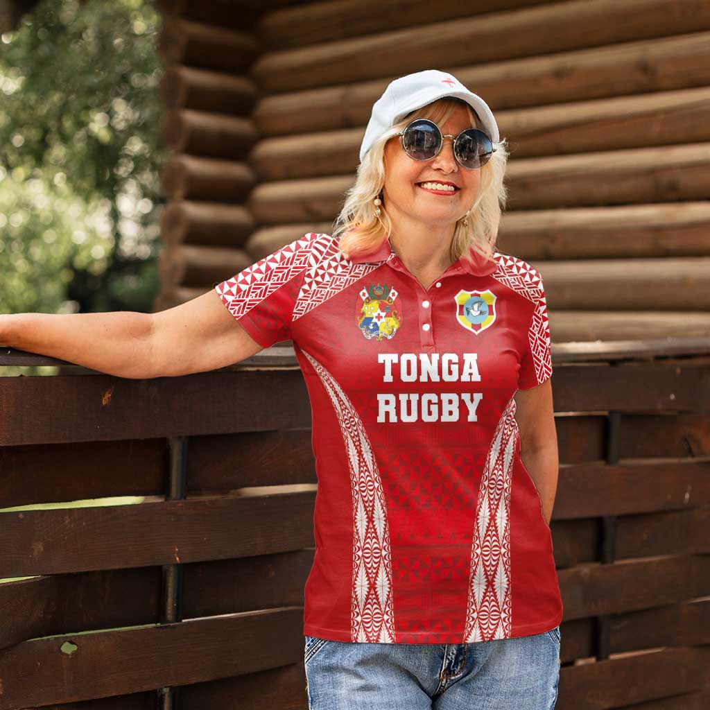 Custom Tonga Pacific Rugby 2024 Women Polo Shirt Ngatu Tribal Pattern