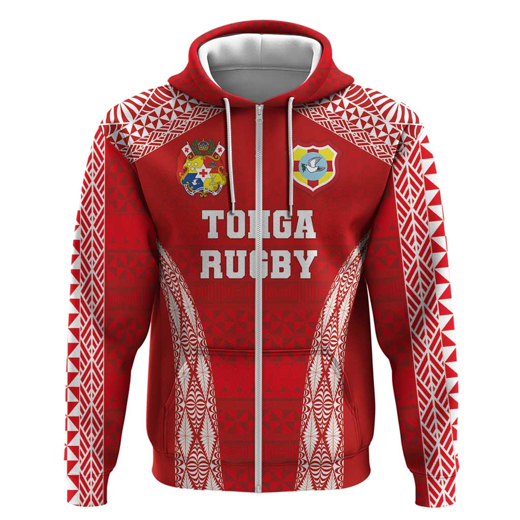 Custom Tonga Pacific Rugby 2024 Zip Hoodie Ngatu Tribal Pattern