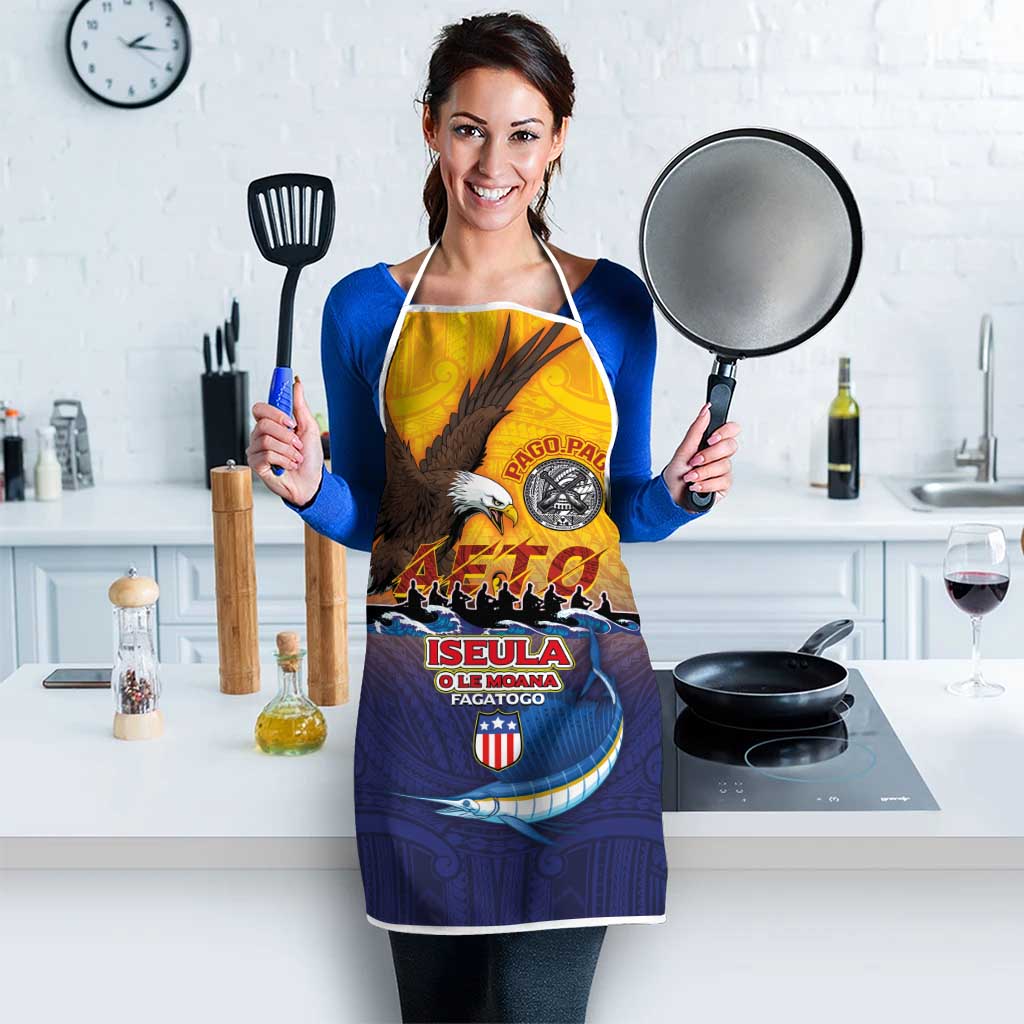 American Samoa Fautasi Apron Bald Eage and Sailfish with Kakau Motifs - Polynesian Pride