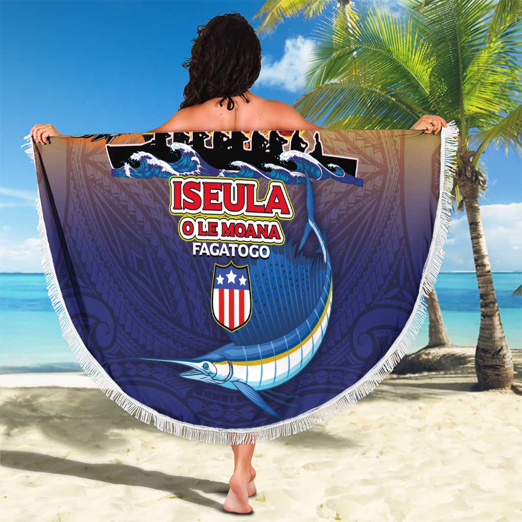 American Samoa Fautasi Beach Blanket Bald Eage and Sailfish with Kakau Motifs - Polynesian Pride