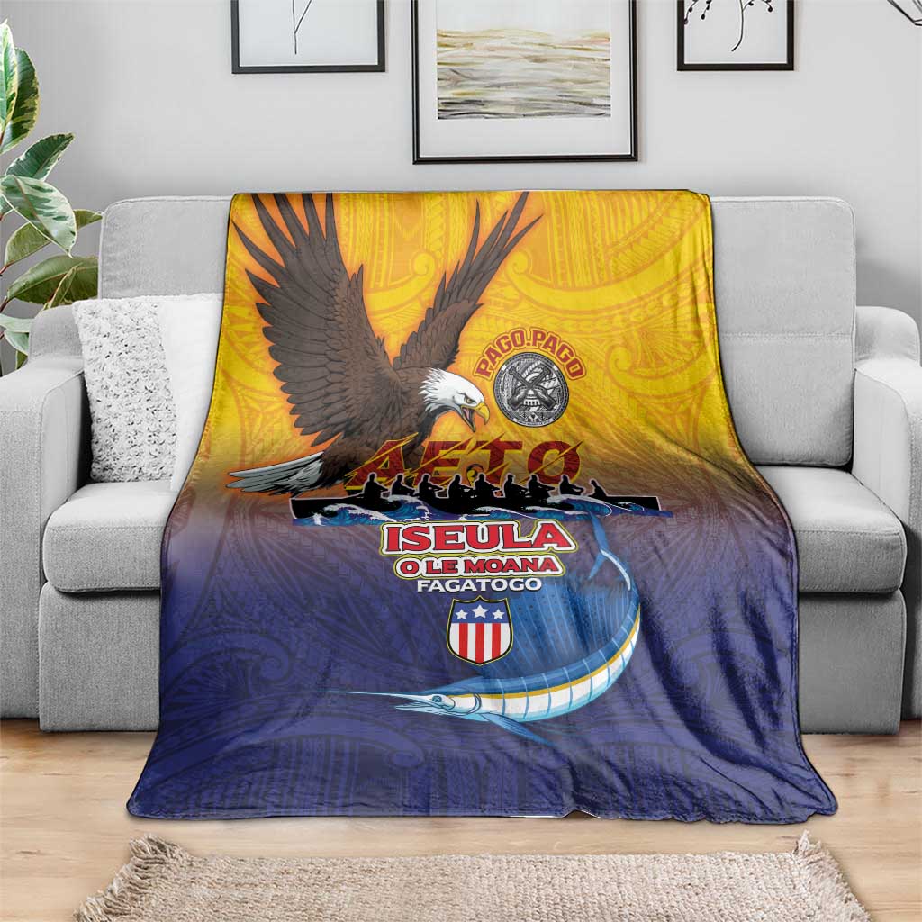 American Samoa Fautasi Blanket Bald Eage and Sailfish with Kakau Motifs - Polynesian Pride