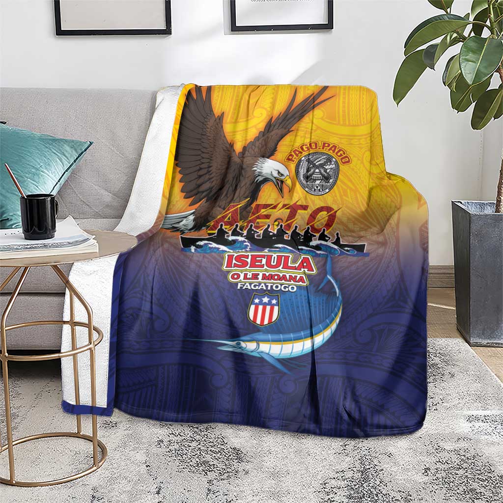 American Samoa Fautasi Blanket Bald Eage and Sailfish with Kakau Motifs - Polynesian Pride