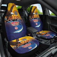 American Samoa Fautasi Car Seat Cover Bald Eage and Sailfish with Kakau Motifs - Polynesian Pride