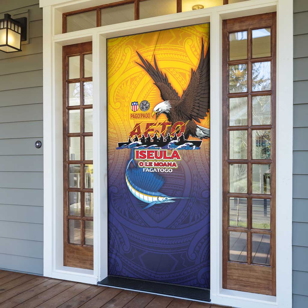 American Samoa Fautasi Door Cover Bald Eage and Sailfish with Kakau Motifs - Polynesian Pride