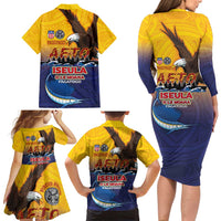 American Samoa Fautasi Family Matching Long Sleeve Bodycon Dress and Hawaiian Shirt Bald Eage and Sailfish with Kakau Motifs - Polynesian Pride