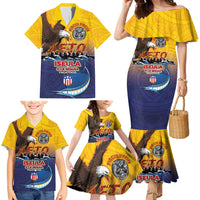 American Samoa Fautasi Family Matching Mermaid Dress and Hawaiian Shirt Bald Eage and Sailfish with Kakau Motifs - Polynesian Pride
