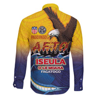 American Samoa Fautasi Family Matching Off The Shoulder Long Sleeve Dress and Hawaiian Shirt Bald Eage and Sailfish with Kakau Motifs - Polynesian Pride