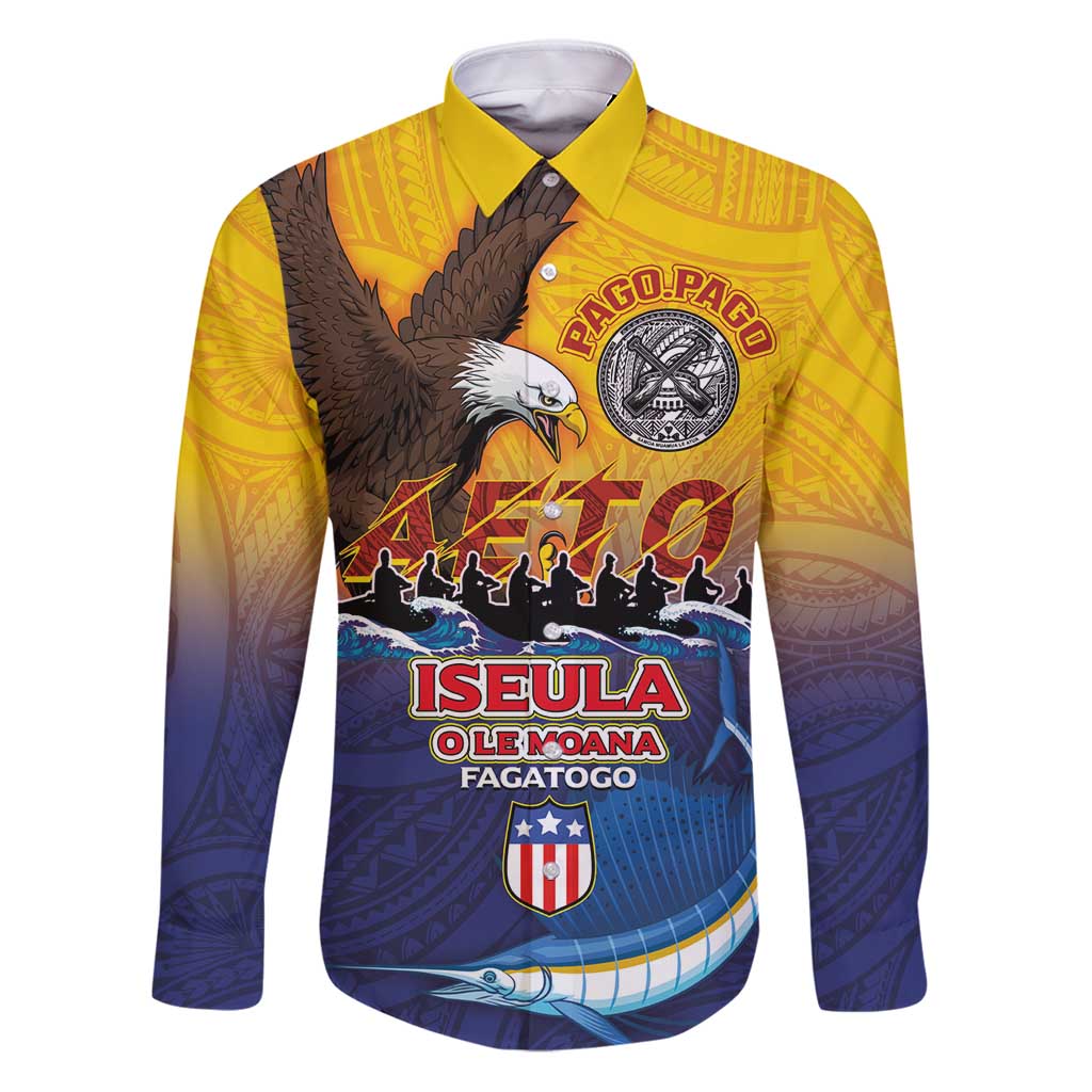 American Samoa Fautasi Family Matching Puletasi and Hawaiian Shirt Bald Eage and Sailfish with Kakau Motifs - Polynesian Pride
