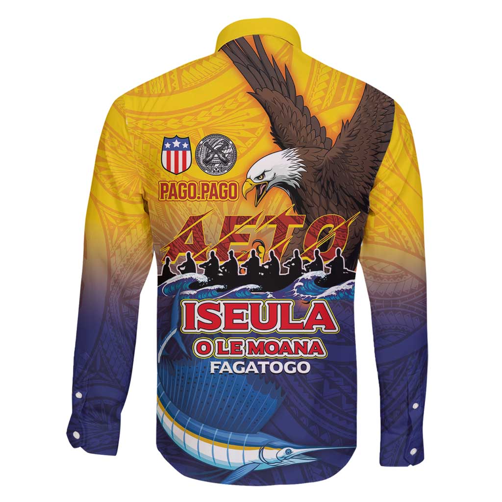 American Samoa Fautasi Family Matching Puletasi and Hawaiian Shirt Bald Eage and Sailfish with Kakau Motifs - Polynesian Pride