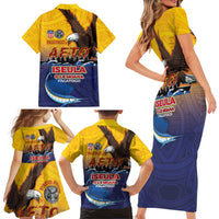 American Samoa Fautasi Family Matching Short Sleeve Bodycon Dress and Hawaiian Shirt Bald Eage and Sailfish with Kakau Motifs - Polynesian Pride