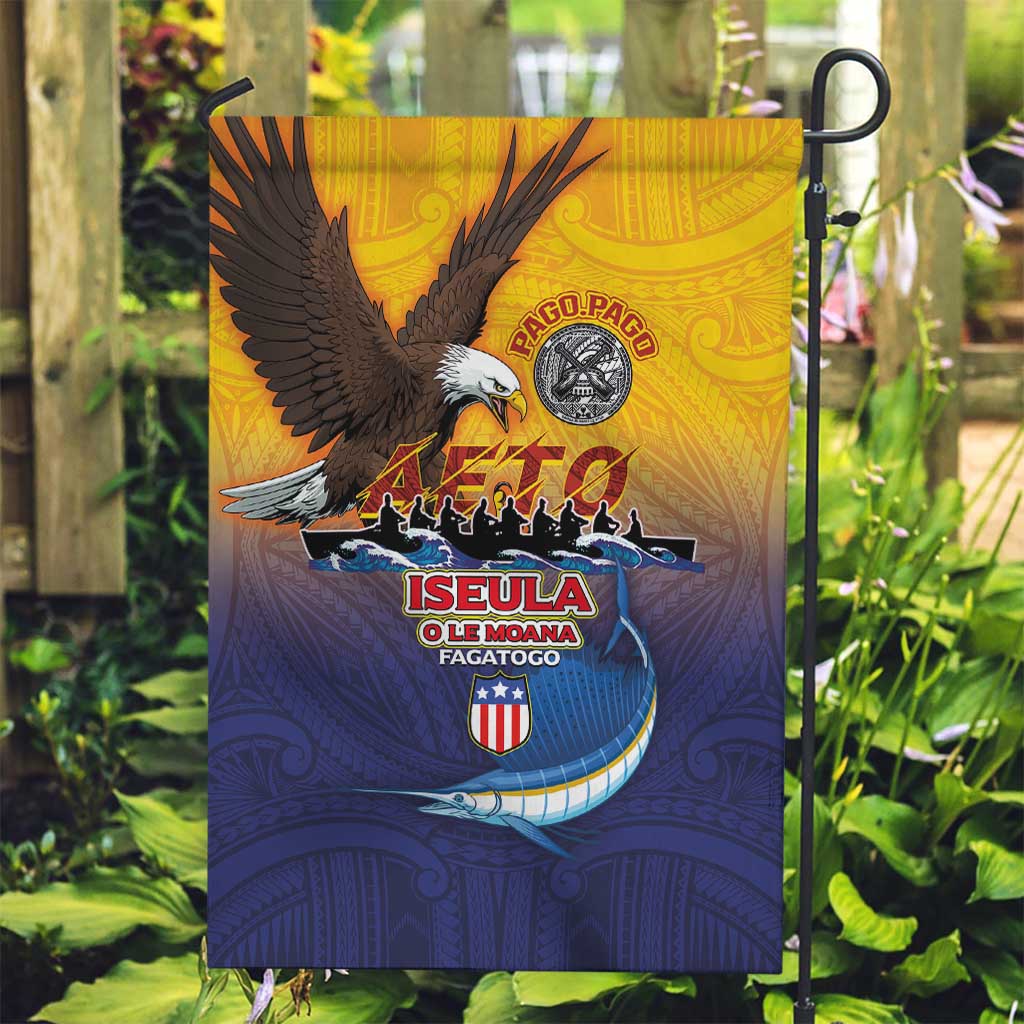 American Samoa Fautasi Garden Flag Bald Eage and Sailfish with Kakau Motifs - Polynesian Pride