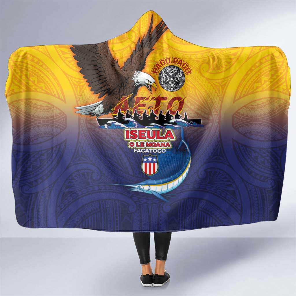 American Samoa Fautasi Hooded Blanket Bald Eage and Sailfish with Kakau Motifs - Polynesian Pride