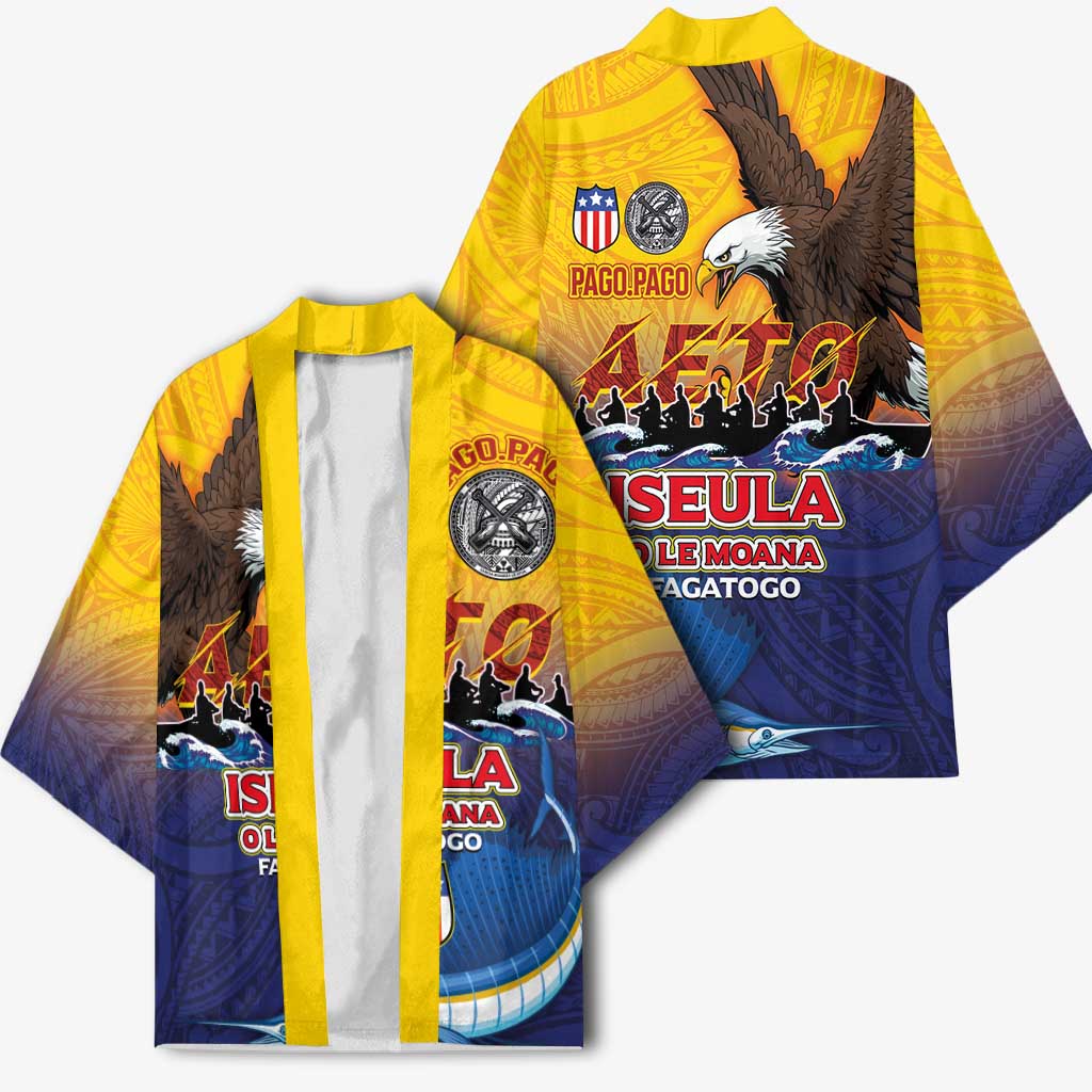 American Samoa Fautasi Kimono Bald Eage and Sailfish with Kakau Motifs - Polynesian Pride