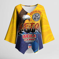 American Samoa Fautasi Kimono Sleeve Blouse Bald Eage and Sailfish with Kakau Motifs - Polynesian Pride