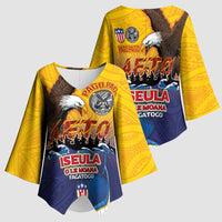 American Samoa Fautasi Kimono Sleeve Blouse Bald Eage and Sailfish with Kakau Motifs - Polynesian Pride