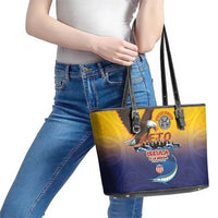 American Samoa Fautasi Leather Tote Bag Bald Eage and Sailfish with Kakau Motifs - Polynesian Pride