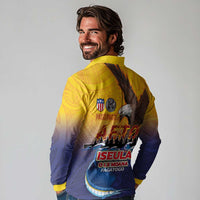 American Samoa Fautasi Long Sleeve Polo Shirt Bald Eage and Sailfish with Kakau Motifs - Polynesian Pride