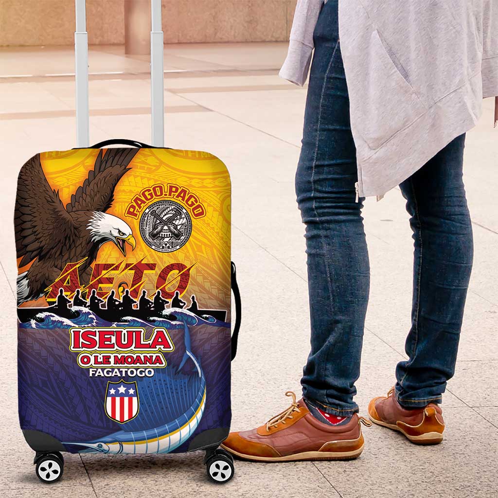 American Samoa Fautasi Luggage Cover Bald Eage and Sailfish with Kakau Motifs - Polynesian Pride