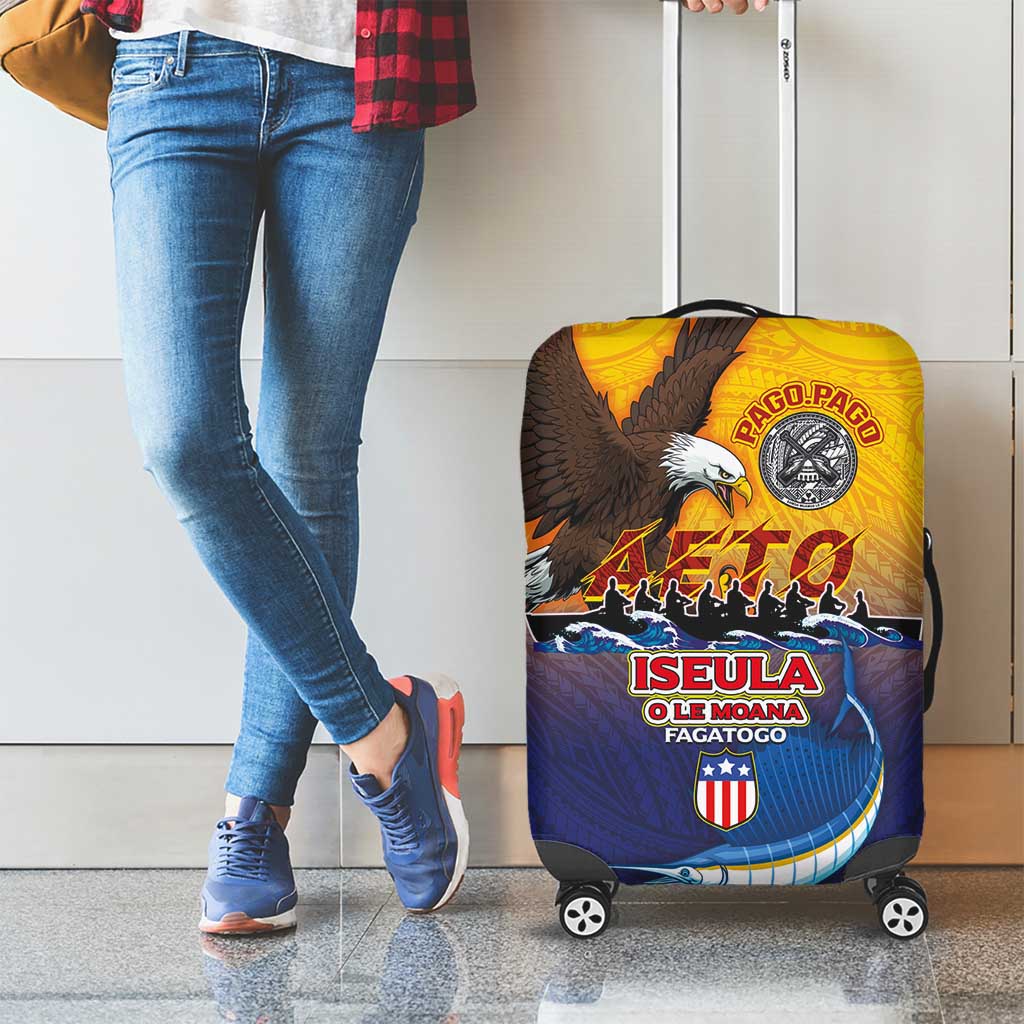 American Samoa Fautasi Luggage Cover Bald Eage and Sailfish with Kakau Motifs - Polynesian Pride