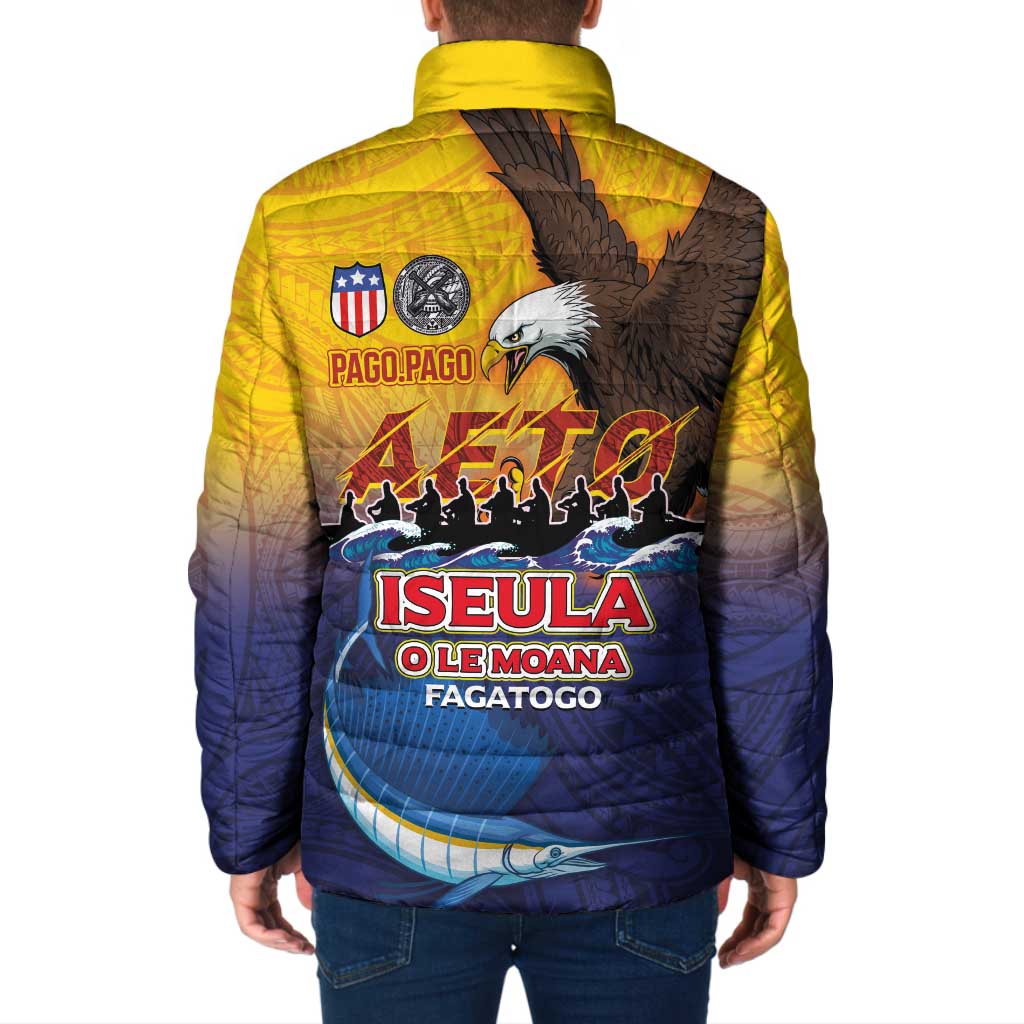 American Samoa Fautasi Padded Jacket Bald Eage and Sailfish with Kakau Motifs - Polynesian Pride