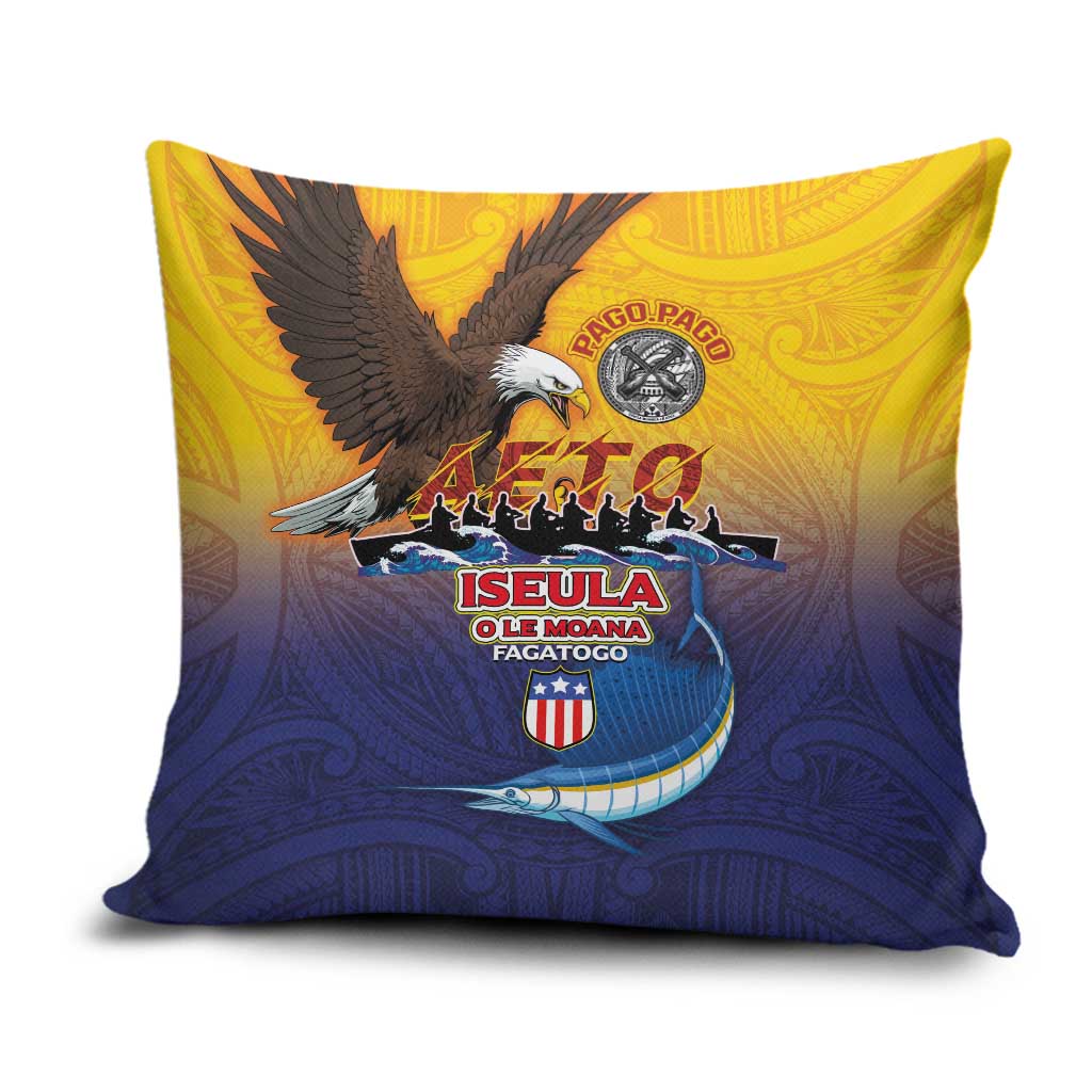 American Samoa Fautasi Pillow Cover Bald Eage and Sailfish with Kakau Motifs - Polynesian Pride