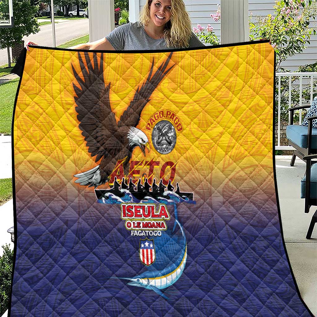 American Samoa Fautasi Quilt Bald Eage and Sailfish with Kakau Motifs - Polynesian Pride