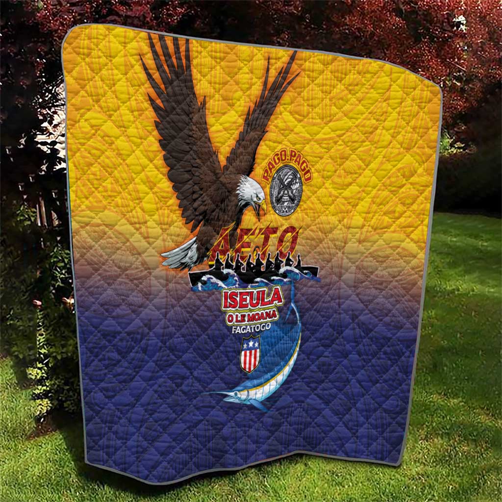 American Samoa Fautasi Quilt Bald Eage and Sailfish with Kakau Motifs - Polynesian Pride