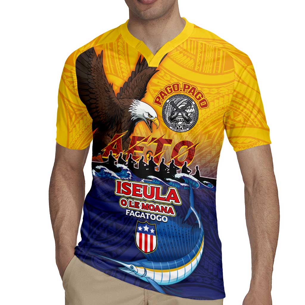 American Samoa Fautasi Rugby Jersey Bald Eage and Sailfish with Kakau Motifs - Polynesian Pride