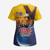 American Samoa Fautasi Scrub Top Bald Eage and Sailfish with Kakau Motifs LT03 - Polynesian Pride