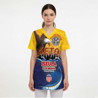 American Samoa Fautasi Scrub Top Bald Eage and Sailfish with Kakau Motifs LT03 - Polynesian Pride