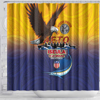 American Samoa Fautasi Shower Curtain Bald Eage and Sailfish with Kakau Motifs - Polynesian Pride