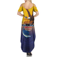 American Samoa Fautasi Summer Maxi Dress Bald Eage and Sailfish with Kakau Motifs - Polynesian Pride