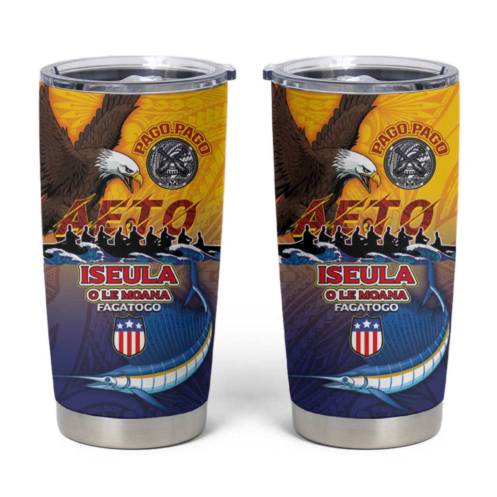 American Samoa Fautasi Tumbler Cup Bald Eage and Sailfish with Kakau Motifs - Polynesian Pride