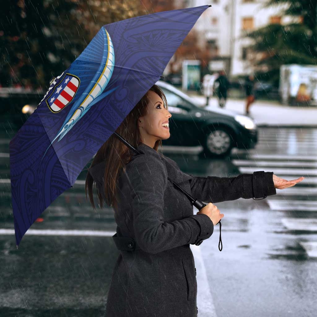 American Samoa Fautasi Umbrella Bald Eage and Sailfish with Kakau Motifs - Polynesian Pride