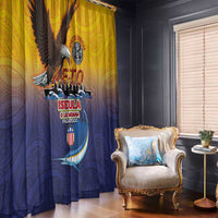 American Samoa Fautasi Window Curtain Bald Eage and Sailfish with Kakau Motifs - Polynesian Pride