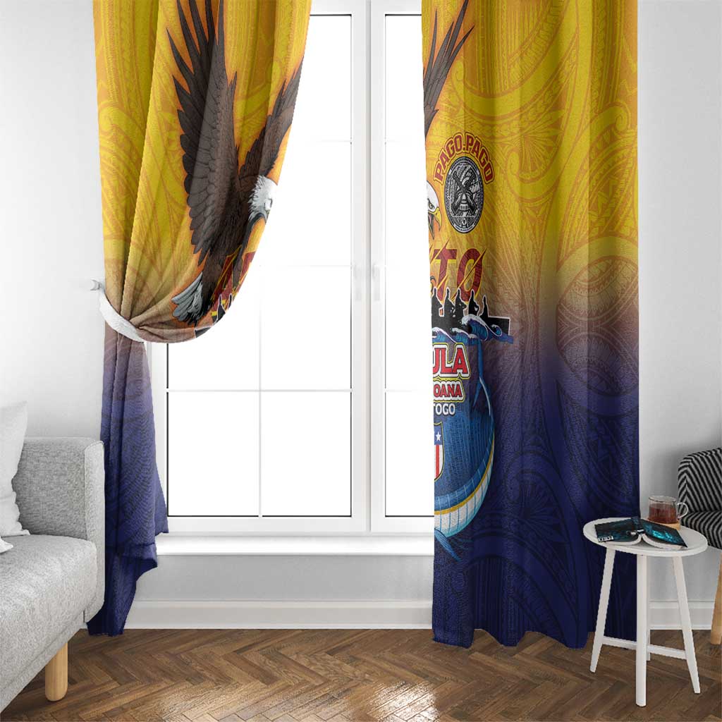 American Samoa Fautasi Window Curtain Bald Eage and Sailfish with Kakau Motifs - Polynesian Pride