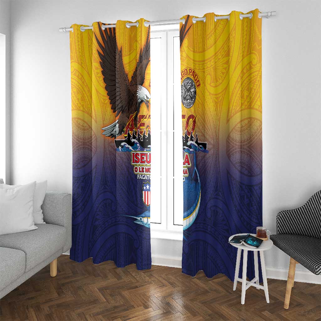 American Samoa Fautasi Window Curtain Bald Eage and Sailfish with Kakau Motifs - Polynesian Pride