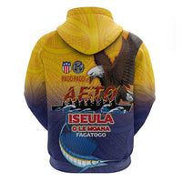 American Samoa Fautasi Zip Hoodie Bald Eage and Sailfish with Kakau Motifs - Polynesian Pride
