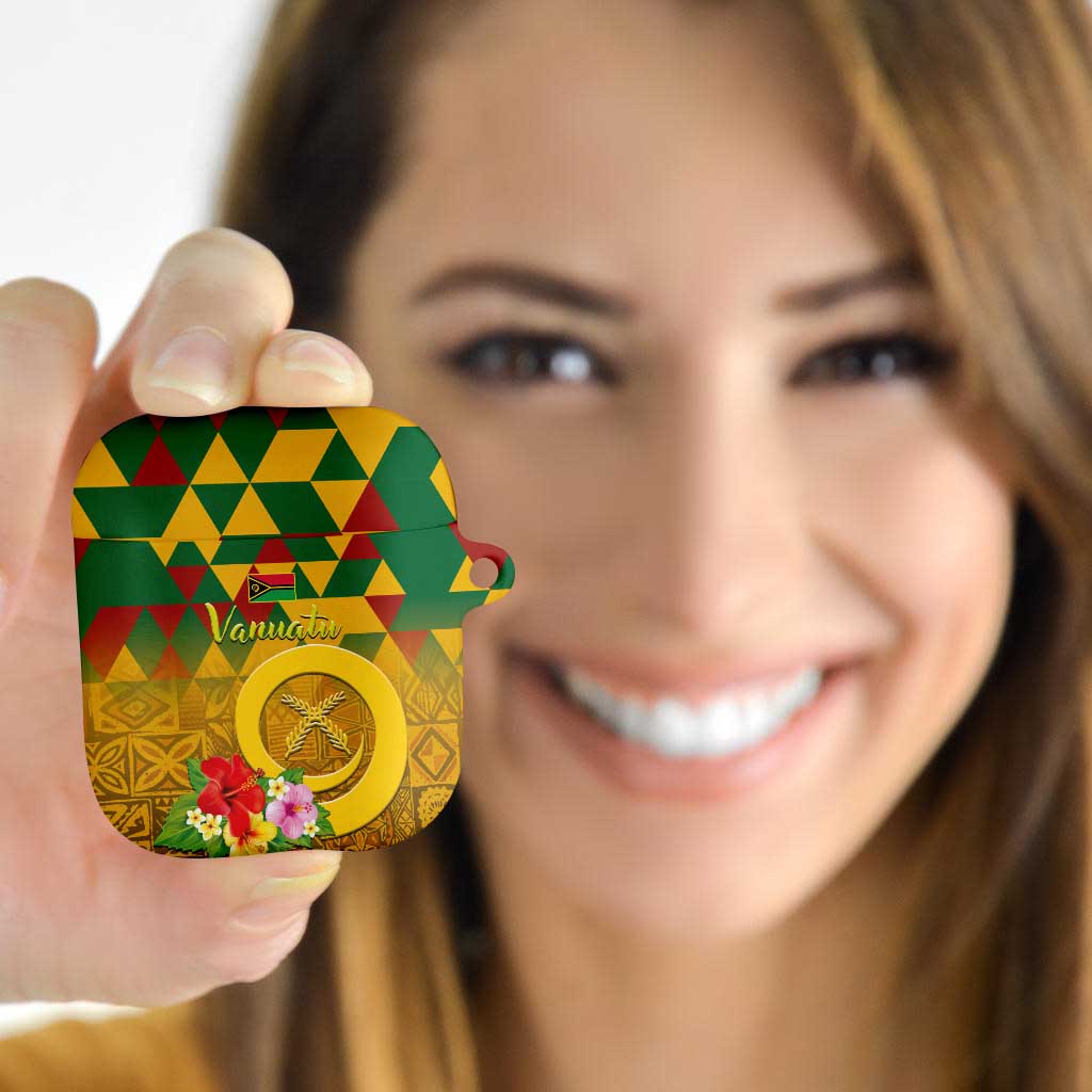 Melanesian Vanuatu AirPods Case With Tapa Tribal Pattern and Triangle Geometric Tricolor LT03 Yellow - Polynesian Pride