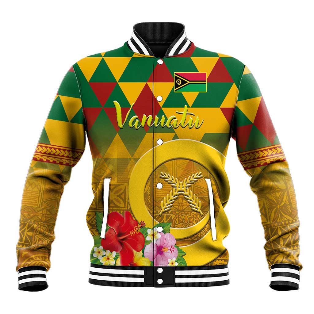 Melanesian Vanuatu Baseball Jacket With Tapa Tribal Pattern and Triangle Geometric Tricolor LT03 Unisex Yellow - Polynesian Pride