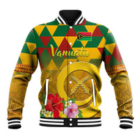 Melanesian Vanuatu Baseball Jacket With Tapa Tribal Pattern and Triangle Geometric Tricolor LT03 Unisex Yellow - Polynesian Pride