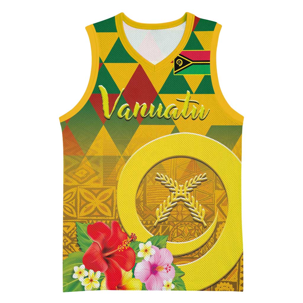Melanesian Vanuatu Basketball Jersey With Tapa Tribal Pattern and Triangle Geometric Tricolor LT03 Unisex Yellow - Polynesian Pride